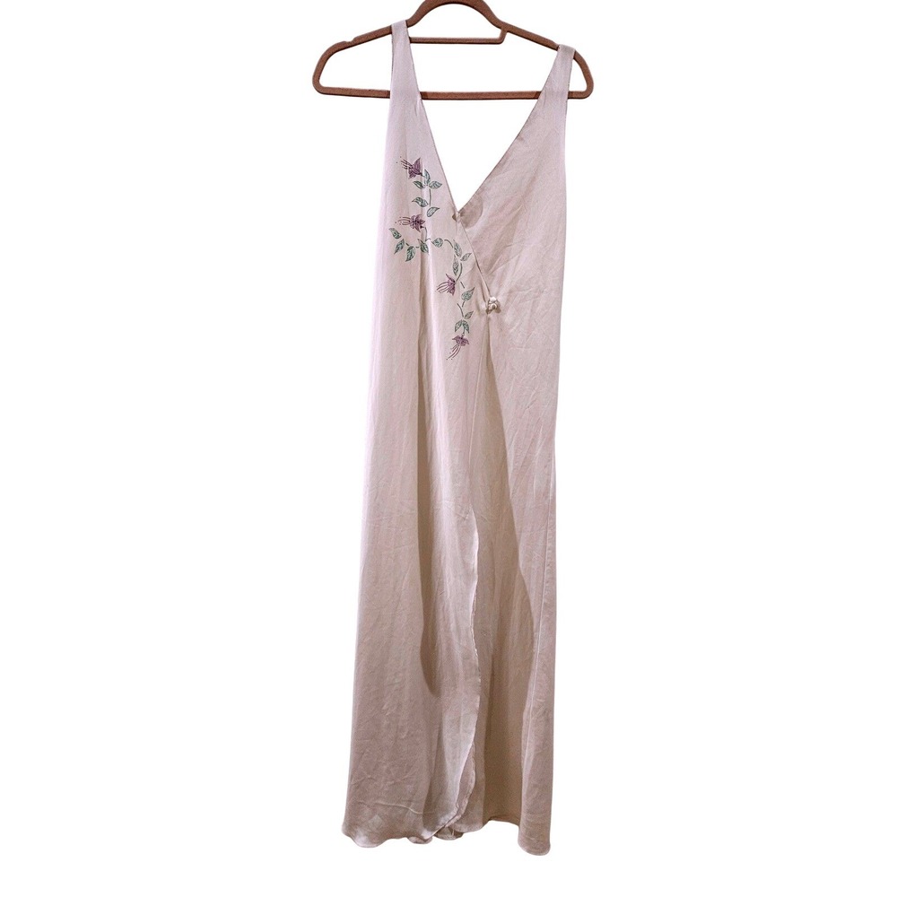 Eve‎ Stillman Vintage Nightgown White Floral Embroidery V Neck Romantic Wrap